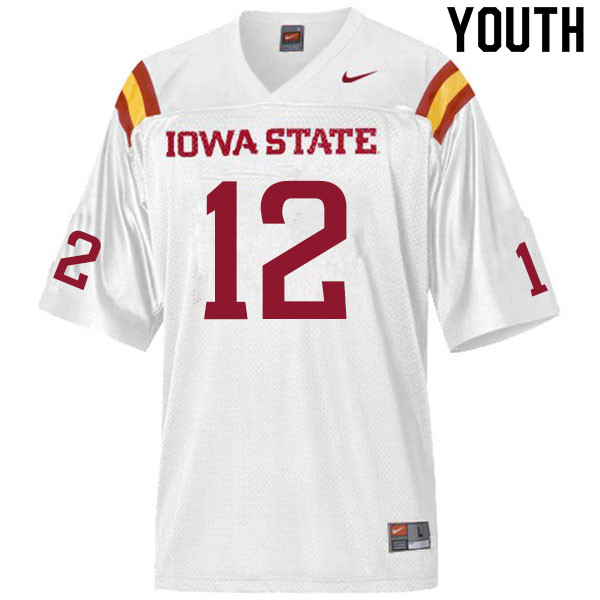 Youth #12 Hunter Dekkers Iowa State Cyclones College Football Jerseys Sale-White - Click Image to Close